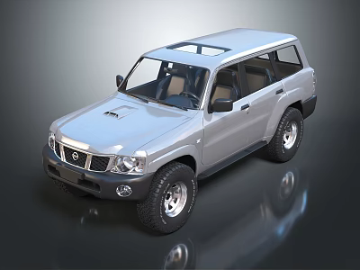 Silver Nissan SUV With Roof Rack And Off Road Exterior Design 3d model