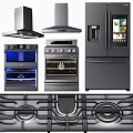 Modern Kitchen Appliances Featuring Range Hoods Ovens Refrigerator And Gas Stove