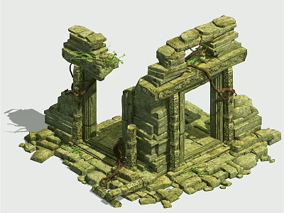 Ancient Stone Building Exterior Wall With Ruined Structure And Climbing Vines 3d model