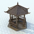 Traditional Chinese Wooden Gazebo With Tiled Roof Surrounding Benches And Tile Floor