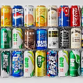 Colorful Canned Beverages With Different Brands Including Soda Beer Juice And Tea