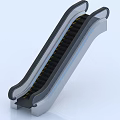 Modern Escalator Design With Silver Frame Black Steps And Yellow Warning Stripes 3d model