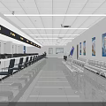 Modern Front Desk Reception Area With Waiting Chairs And Computer Workstations 3d model