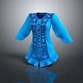 Elegant Intricate Patterned Blue Tunic With Flared Sleeves And Ruffled Hem
