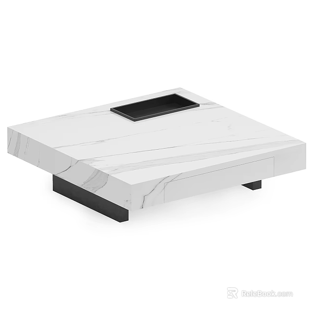 Modern White Marble Coffee Table With Black Tray And Smooth Surface Texture 3d model 