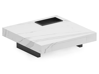 Modern White Marble Coffee Table With Black Tray And Smooth Surface Texture 3d model