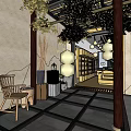 Modern Specialty Store Interior With Wooden Shelves Display Counters And Pendant Lights
