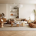 Modern Living Room Interior Design With Sofa Coffee Table Area Rug Bookshelf And Pendant Light