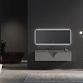 Modern Bathroom Interior With Sleek Washbasin Vanity Lighted Mirror And Dark Gray Wall