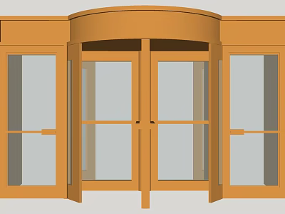 Wooden Revolving Door With Glass Panels For Modern Entrance Design 3d model