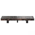 Modern Dining Table With Patchwork Textured Surface And Black Metal Legs