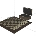 Chessboard with Wooden Case and Arranged Chess Pieces for Board Game Entertainment
