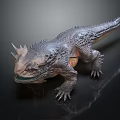 Fierce Aquatic Animal 3D Model With Scaly Skin Spiked Head Sharp Claws And Long Tail