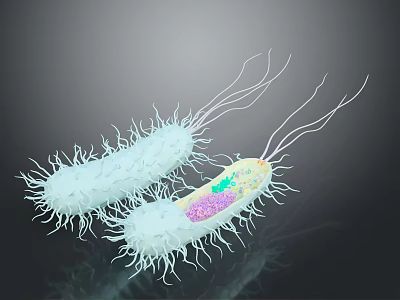 Detailed 3D Illustration of Bacteria Internal Structures With Hair Like Cilia 3d model