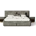 Modern Gray Upholstered Double Bed With Padded Headboard And Side Storage 3d model