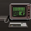Vintage Computer System With CRT Monitor Green Screen Display And Keyboard