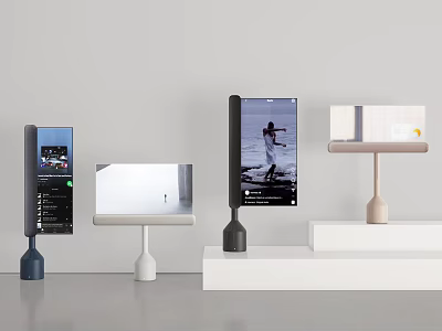 Computer Monitor Stands Different Designs Blue White Black Beige Colors Monitors Showing Various Screens 3d model