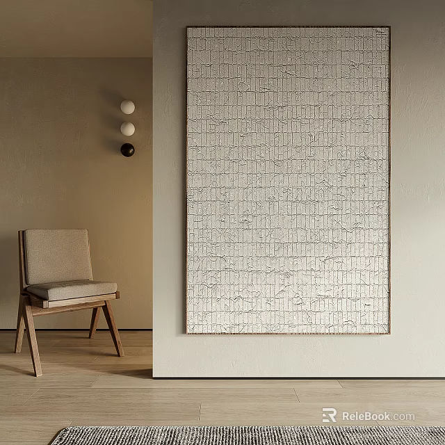 Minimalist Interior With Chair Large Artwork And Wall Sconces 3d model