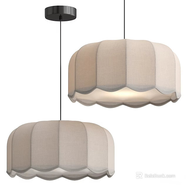 Elegant Modern Beige Fabric Pendant Lights With Scalloped Edge Shade 3d model 