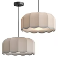 Elegant Modern Beige Fabric Pendant Lights With Scalloped Edge Shade