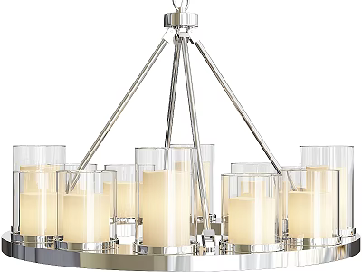 Modern Chrome Chandelier with Metal Frame Glass Candle Holders and Candle Shaped Lights 3d model