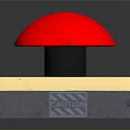 Red Mushroom Shaped Computer Button With Caution Sign And Golden Border Square Base 3d model