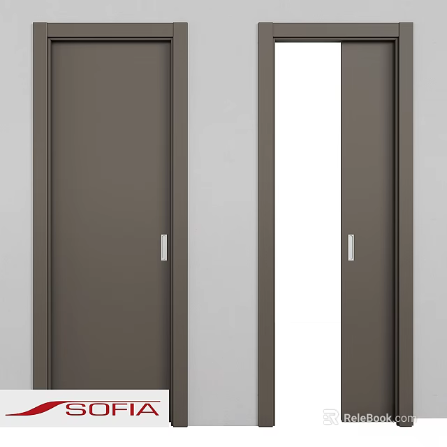 Modern Minimalist Hinged Doors With Dark Brown Finish And Silver Handles On Light Wall 3d model 