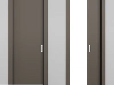 Modern Minimalist Hinged Doors With Dark Brown Finish And Silver Handles On Light Wall 3d model