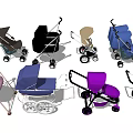 Various Colorful Baby Strollers with Different Designs and Wheel Styles