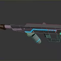 Futuristic Sci Fi Weapon With Silver Metallic Structure And Blue Glowing Lines