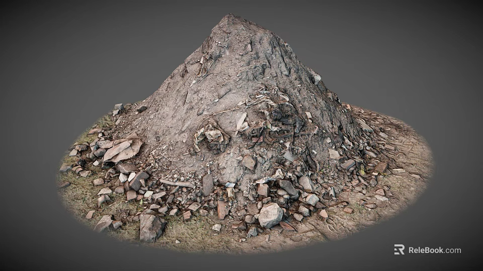 Rough Textured Natural Dirt Mound With Scattered Stones And Lush Green Grass 3d model 