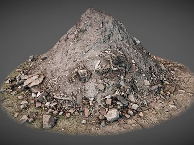 Rough Textured Natural Dirt Mound With Scattered Stones And Lush Green Grass 3d model