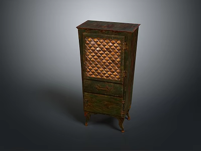 Vintage Green Cabinet With Woven Lattice Door Drawer And Slender Legs 3d model