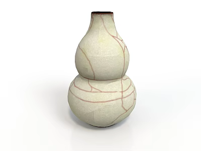Handcrafted Ceramic Gourd Sculpture with White Base and Red Crackle Texture 3d model
