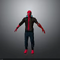 Spider Man Character With Red Mask Brown Jacket Blue Jeans And Red Gloves Shoes