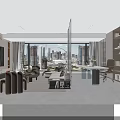 Modern Soft Minimalist Open Living And Dining Room With Stylish Furniture And Elegant Glass Partition