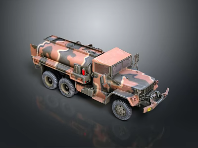 Camouflage Military Tanker Truck Detailed 3D Model With Realistic Off Road Design 3d model