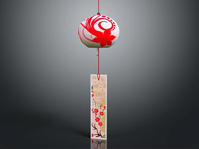 Traditional Hanging Ornament With Red Floral Spherical Top And Plum Blossom Rectangular Panel 3d model