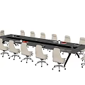 Modern Conference Table With Multiple Ergonomic Chairs And Metal Frame For Business Meetings