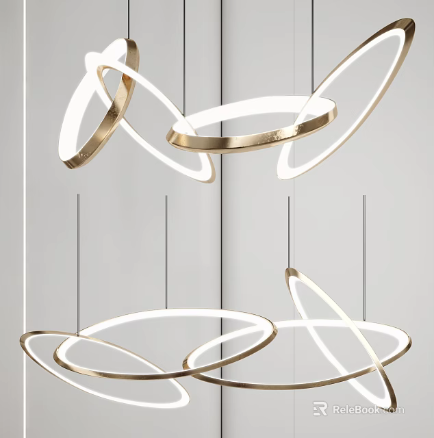 Modern Chandelier With Circular Metal Rings And Illuminated Contemporary Design 3d model 