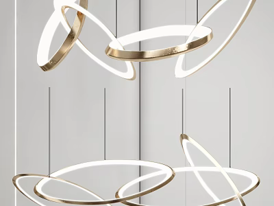 Modern Chandelier With Circular Metal Rings And Illuminated Contemporary Design 3d model