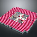Modular Building Structure With Red And White Square Layout Central Cross Design 3d model