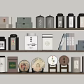 Traditional Chinese Tea Ware Display With Shelves Canisters Tea Cakes And Boxes
