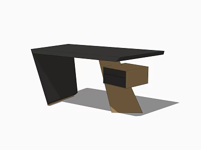 Modern Sleek Desk With Black Tabletop And Geometric Brown Base Design 3d model