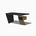 Modern Sleek Desk With Black Tabletop And Geometric Brown Base Design 3d model