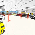 Car Dealership Showroom Featuring Yellow Sports Car And White Vehicles
