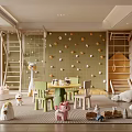 Kids Playroom With Climbing Wall Play Structures And Stuffed Animals