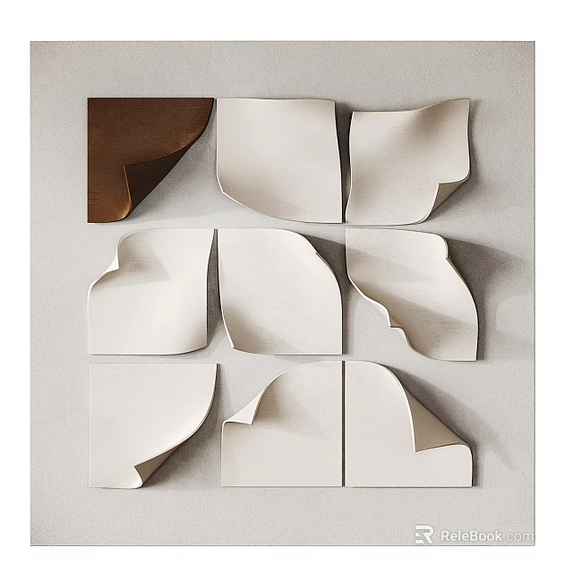 Modern Abstract Wall Decor Design With Irregular White Brown Curved Panels 3d model 