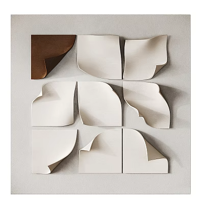 Modern Abstract Wall Decor Design With Irregular White Brown Curved Panels 3d model