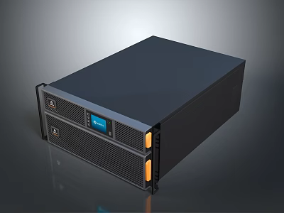 Black Electronic Server Unit With Front Panel Display And Orange Indicators 3d model